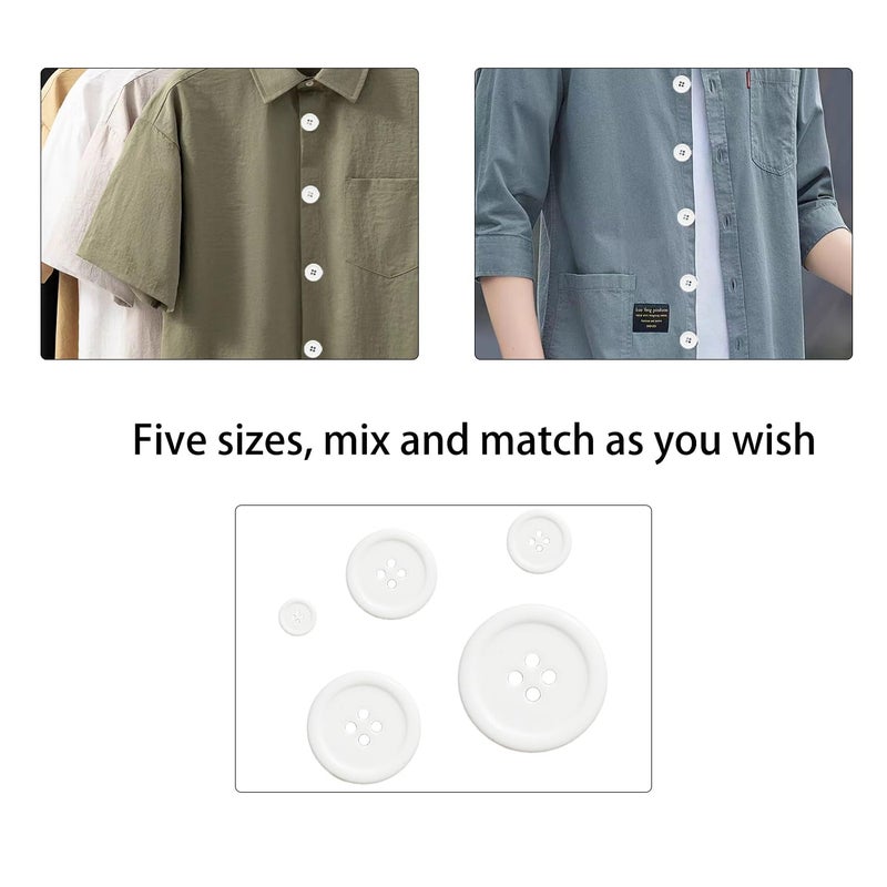Lilaly 100 pcs White Buttons for Crafts Buttons, Button DIY Buttons, Mixed Sewing Buttons, 5 Sizes of White Round Mixed Buttons Suitable for for Crafts, Coats, Shirts, Pants, Shorts and More (White) - Image 3